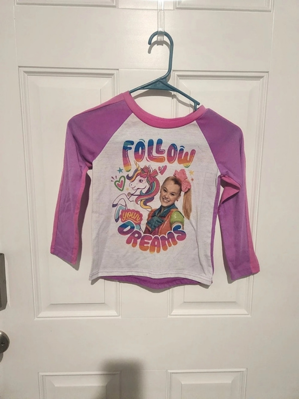 Nickelodeon Girls Long Sleeve Raglan Flame Resistant JoJo Siwa Tee Size 6/6X